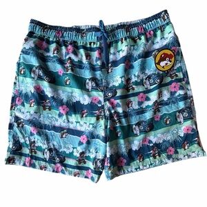 NEW Buc-ee’s Mens Tropical Surfer Hawaiian Surfboard Swim Trunks Shorts, XXL